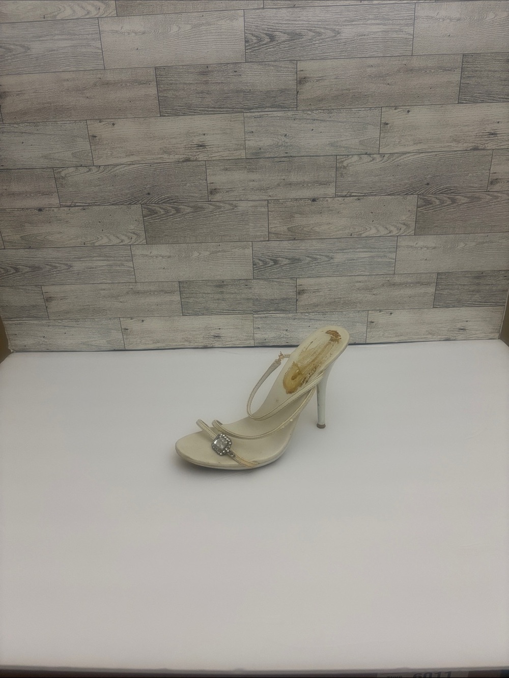 Ivory Crystal-Embellished Stiletto Slingback Heel